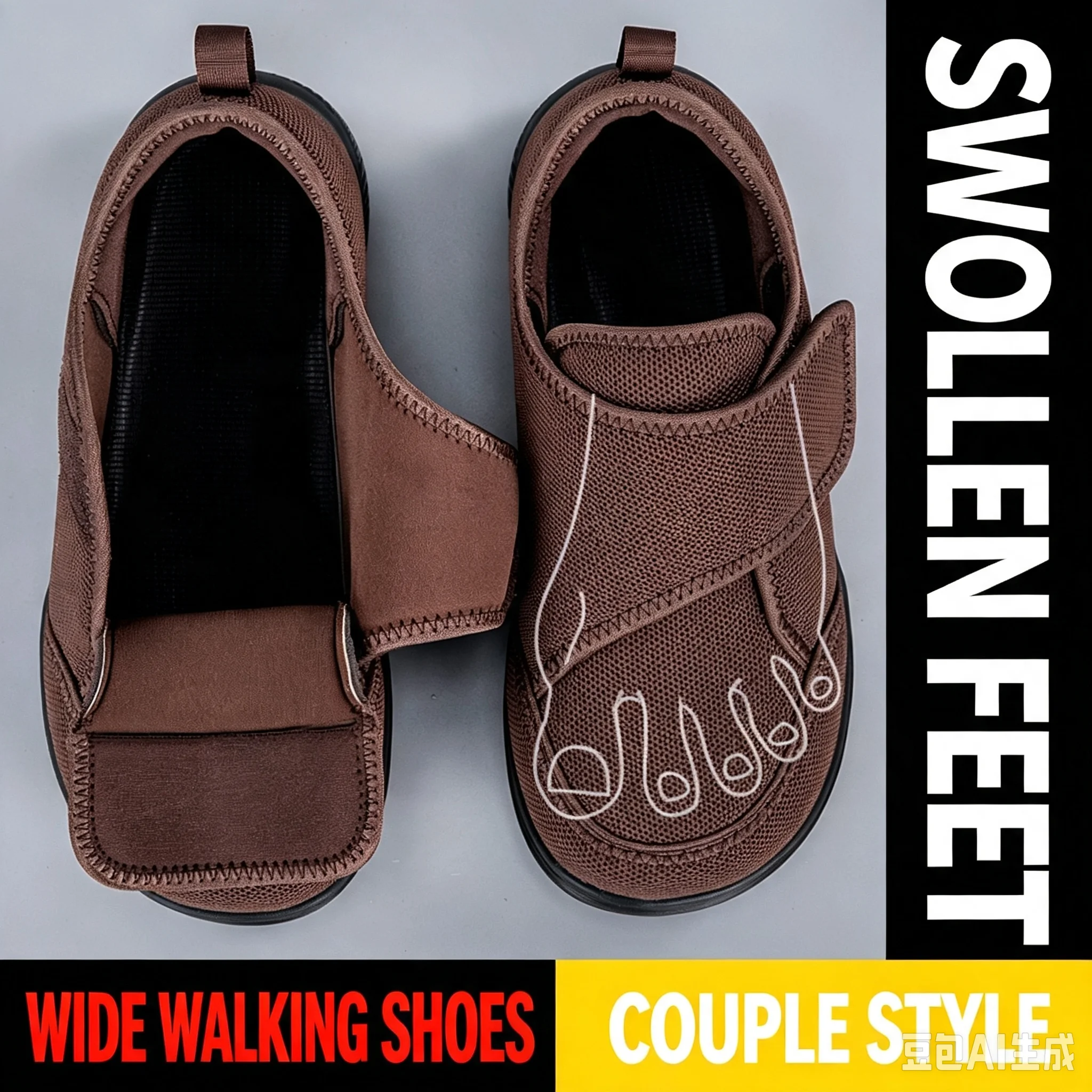 Men Shoes Velcro - Brede wandelschoenen voor gezwollen voeten, diabetische