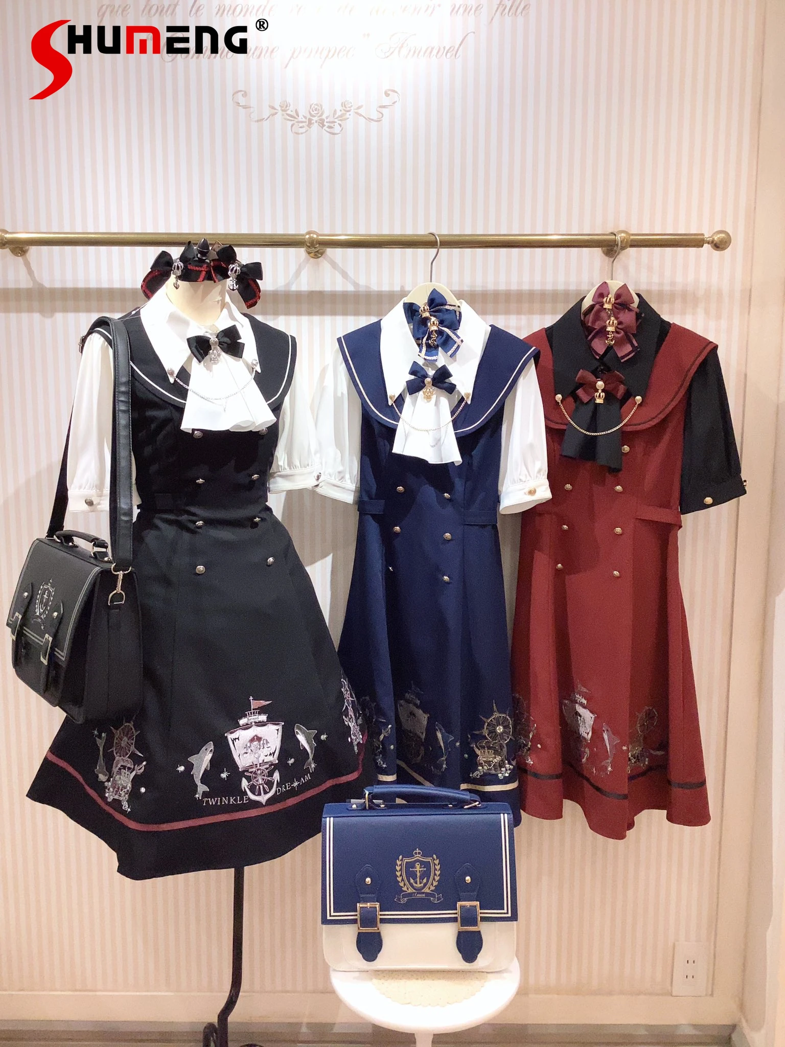 

Japanese Sweet Cute Style Embroidery Navy Collar Sleeveless Slim Tank Dress Short Sleeve Versatile Shirt Top Two-piece Set Women