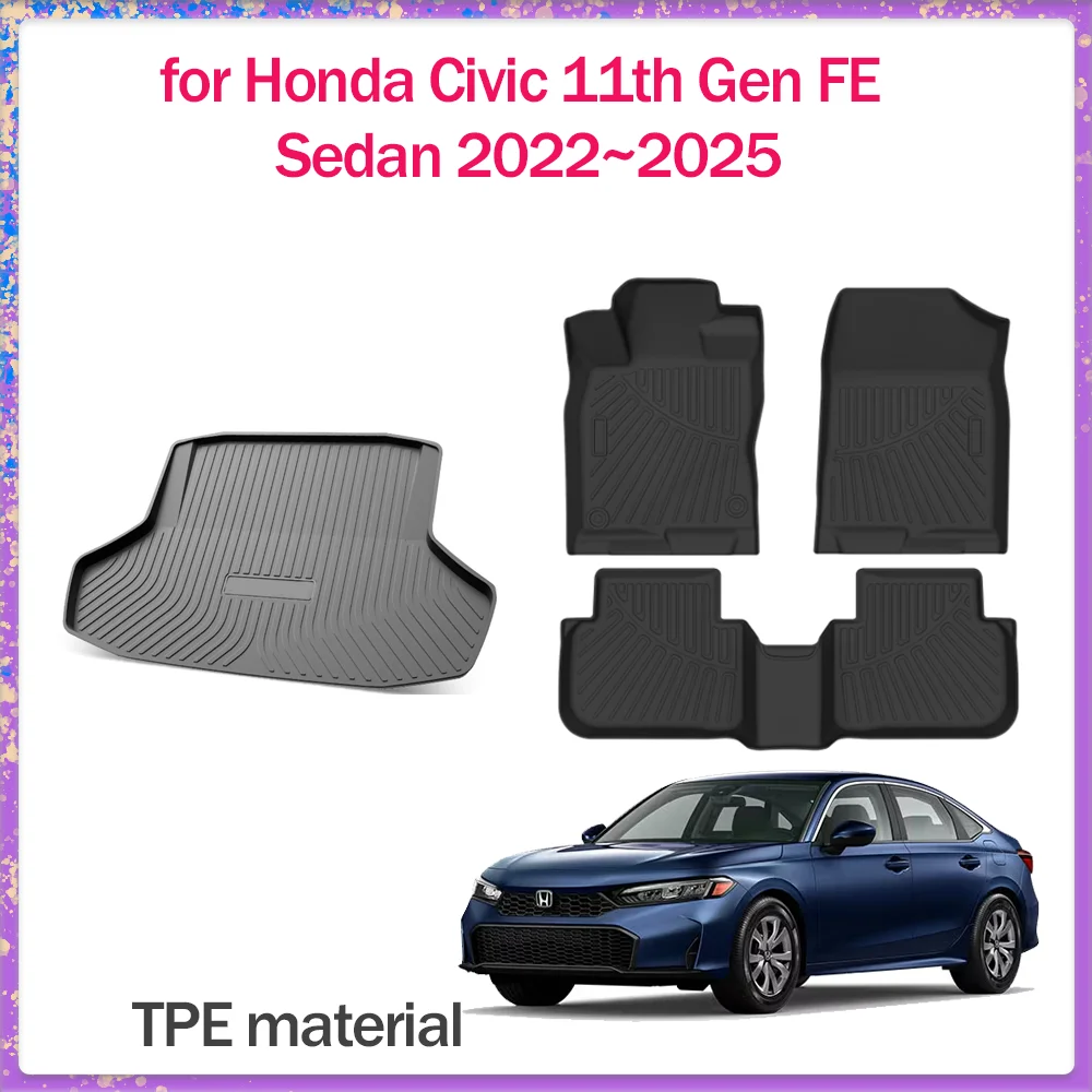 Car Floor Mat for Honda Civic 11th Gen FE Sedan 2022~2025 TPE Foot Interior Liner Waterproof Trunk Pad Carpet Custom