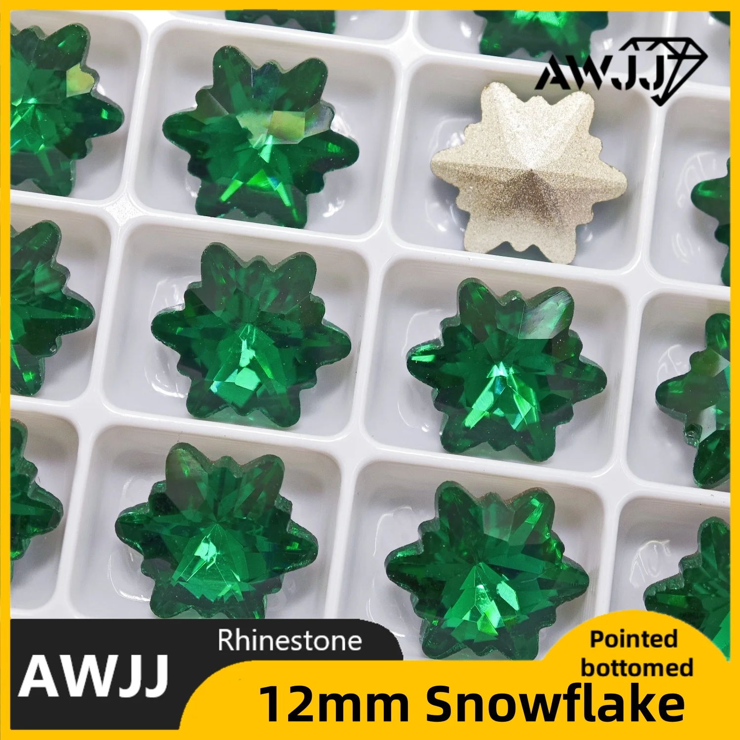 12 มม.เกล็ดหิมะขนาดใหญ่รูปคริสตัลสีทั้งหมดชี้ Bottomed ตกแต่งอัญมณีใช้สําหรับต่างหูสร้อยคอเครื่องประดับเล็บอุปกรณ์เสริม
