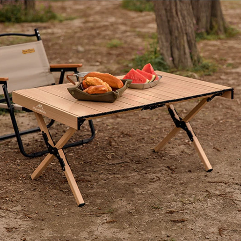 

Folding Wood Table Portable Outdoor Indoor All-Purpose Foldable Picnic Table Cake Roll Wooden Table in a Bag for Picnic Camping