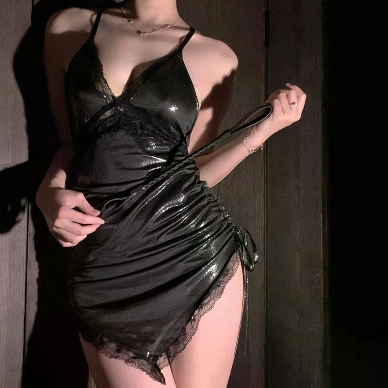 

Sexy Lingerie Irregular Lace Nightdress Summer Backless Pure Desire Women Pleated Pajamas