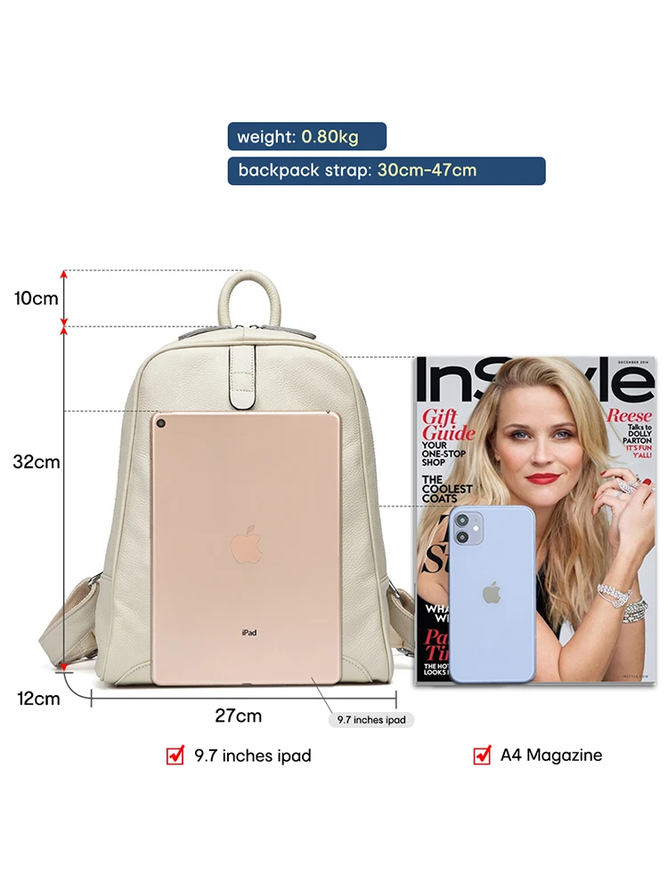 Zaini da viaggio Zency Zaino preppy da donna in vera pelle al 100% per ragazze Zaino alla moda di grande capacità Più tasche