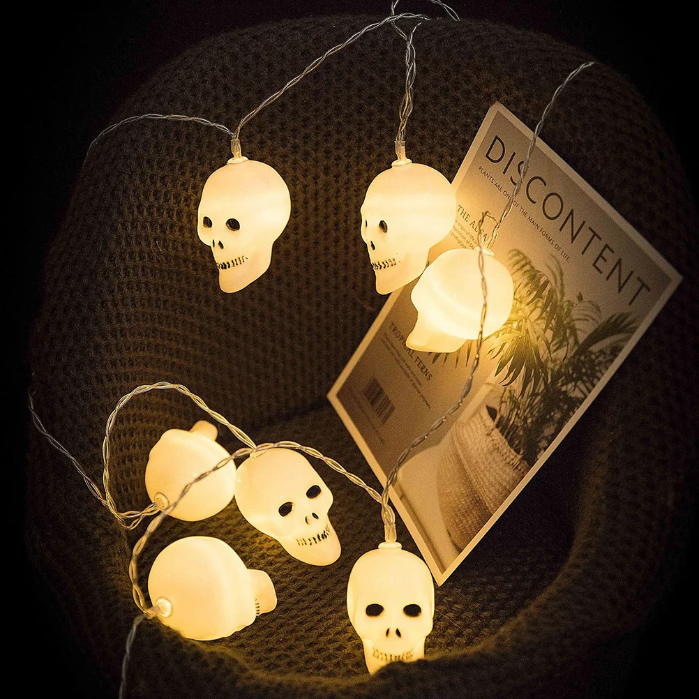 Luci a stringa LED con teschio Bianco caldo Alimentato Camera da letto di Halloween Festa in giardino Lampada a corda da fata Luci da giardino