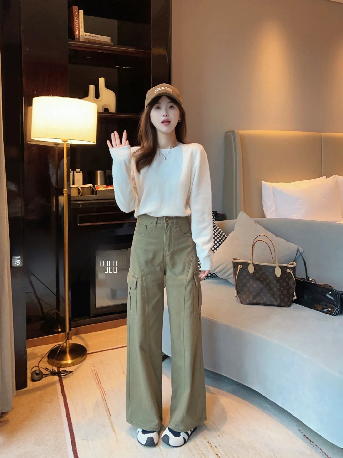 

Широкие брюки-карго для женщин, прямые, повседневные, свободные, длинные, с высокой талией, на молнии, из хлопка, без стрейча