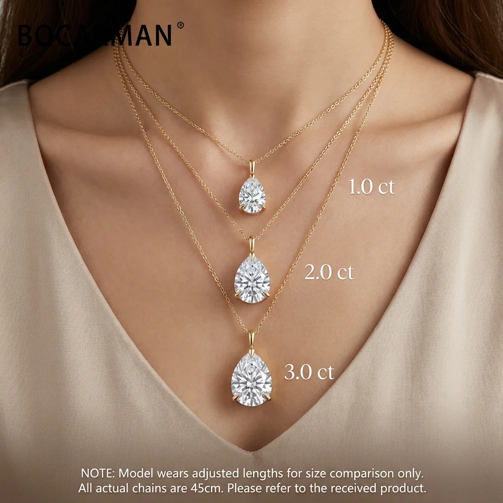 Bocarman S925 Sterling Silver Pear Cut Moissanite Pendant with GRA Certificate D Color VVS1 Teardrop Brilliant Sparkle Feminine