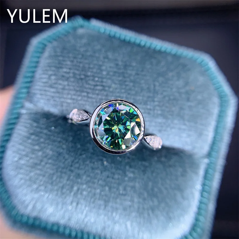 YULEM 2CT Radiant Cut Moissanite Engagement Ring  Blue VVS Diamond Engagement Ring Sterling Silver Wedge Ring