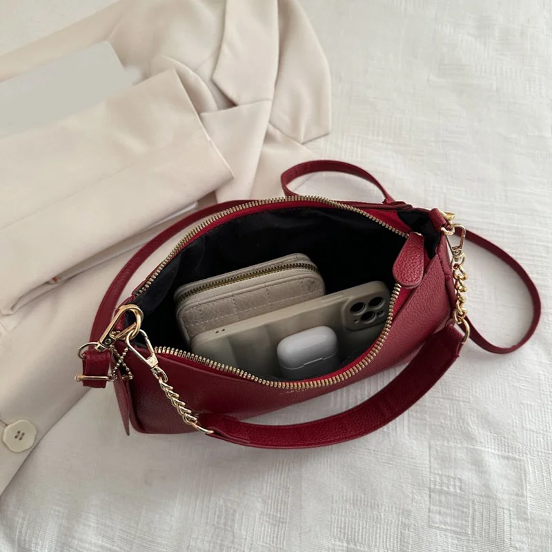 Cherry Pendant Crossbody Bag for Women PU Leather Crescent Bag Adjustable Strap Underarm Bag Closure Handbag for Work Travel image 5