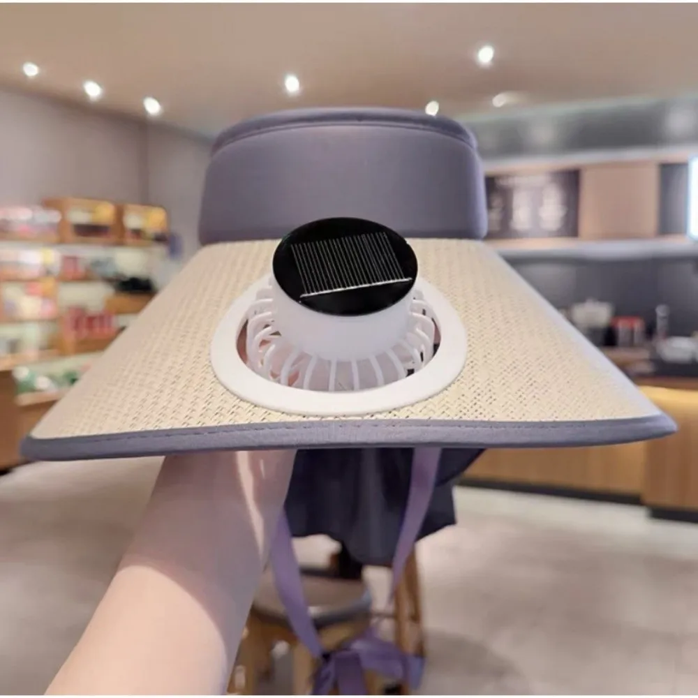 UV Protection Solar-powered Fan Hat Adjustable Lightweight Fishing Hat Super Large Brim with Shawl Sun Protection Hat