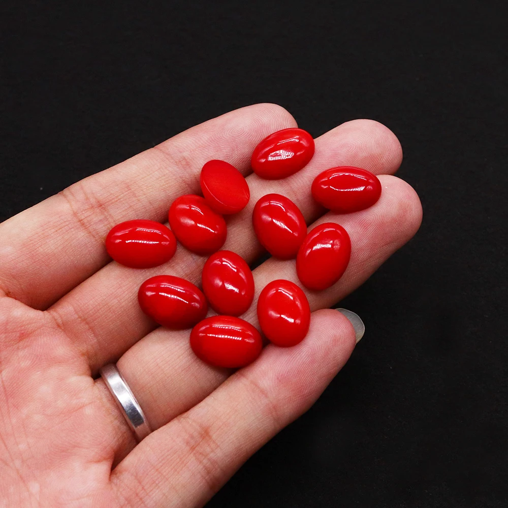 Natural Stone Red Coral Beads Elliptical Cabochon Loose Beads for Jewelry Making DIY Charms Ring Pendant Accessories Gift