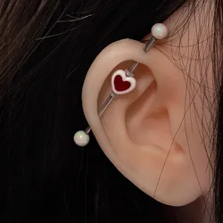 1PC Stainless Steel Industrial Piercing Barbell Sweet Heart  Ceinture Y2k Jewelry  Body Jewelry  Cartilage Earring Body Piercing