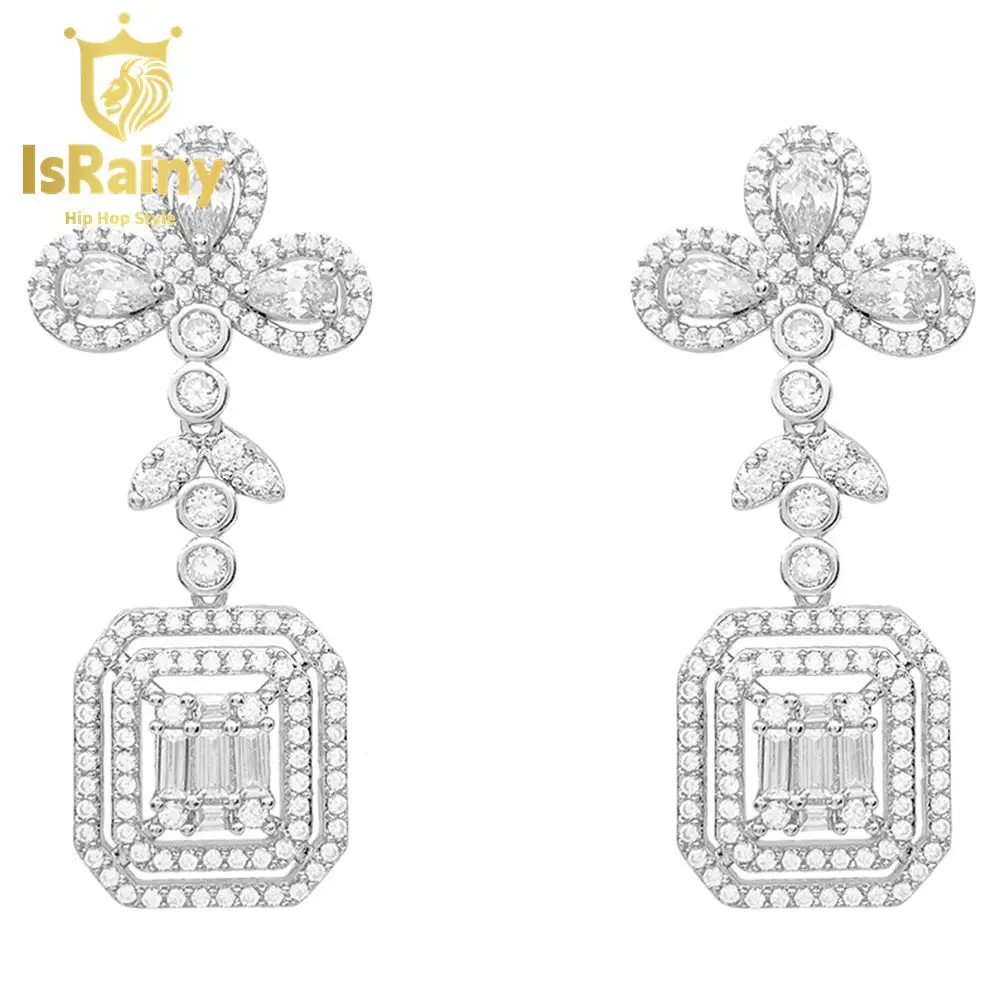 

IsRainy Hip Hop Rock 925 Sterling Silver Emerald Cut Sona Diamonds Zircons Gemstones Drop Dangle Earrings Fine Jewelry Wholesale