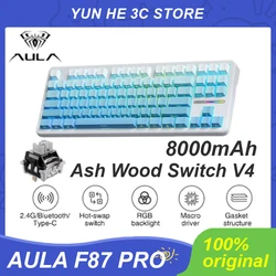 Aula F87 Pro Mechanical Keyboard Wired 2.4g Wireless Bluetooth Tri Mode 87Key 8000mAh Hotswap Rgb Pbt Customized Gaming Keyboard