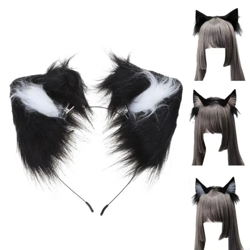 

L5YA Faux Furs Ear Headband Plush Hair Hoop Costume Photo Props for Cosplay Halloween Party and Anime Masquerades