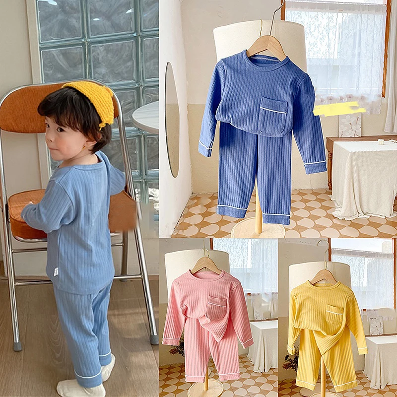 Spring Autumn And Winter Children\'s Autumn Clothes Long Johns Children\'s Warm Home Clothes Baby Pajamas Set