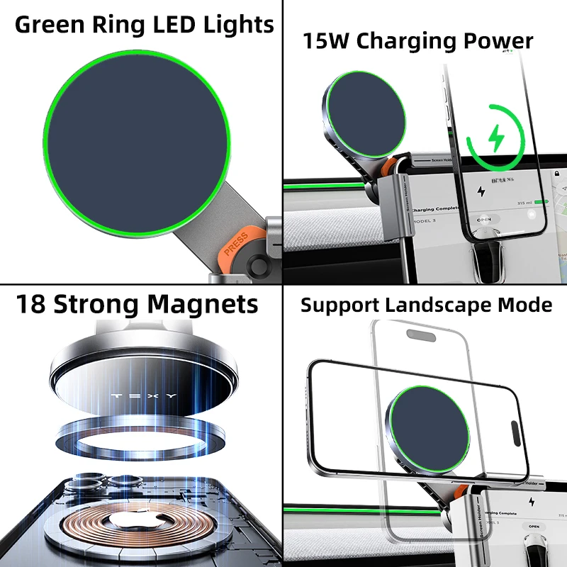 TEEQ لـ Tesla Model YL Junipe 2025 Model3 HIGHLAND 2024 Cybertruck BYD Seal حامل هاتف السيارة 15 وات شحن لاسلكي مغناطيسي #5