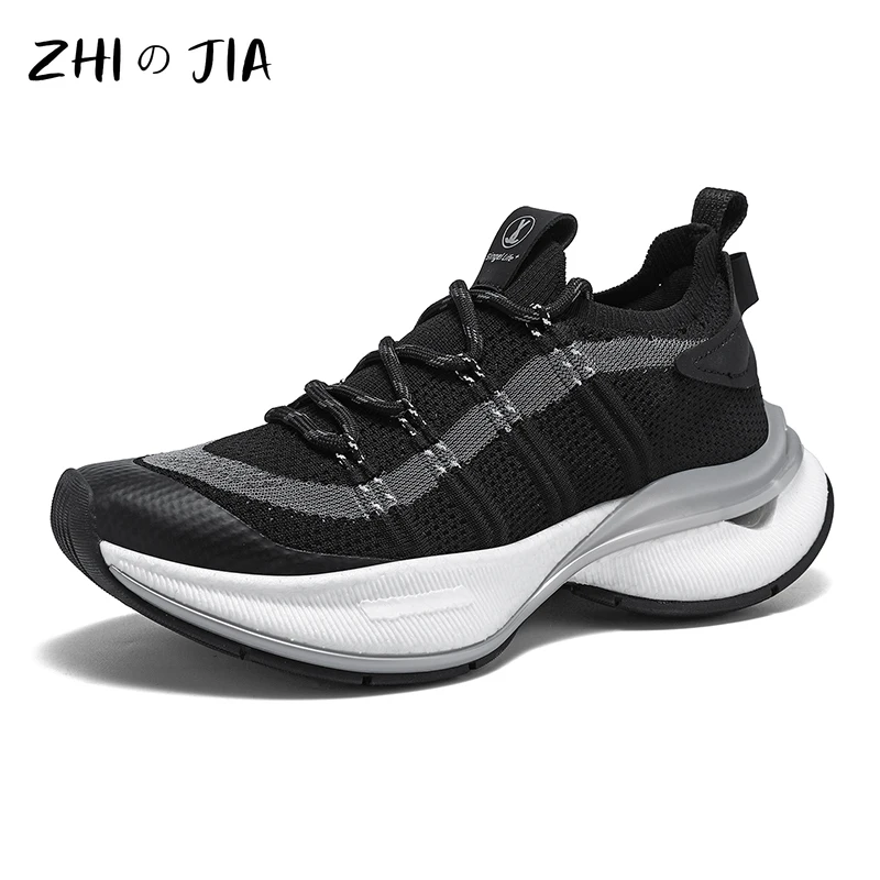 New Breathable Knitted Shoes Couples Thick soled Casual Comfortable Shoes Women Outdoor Lightweight Running Footwear