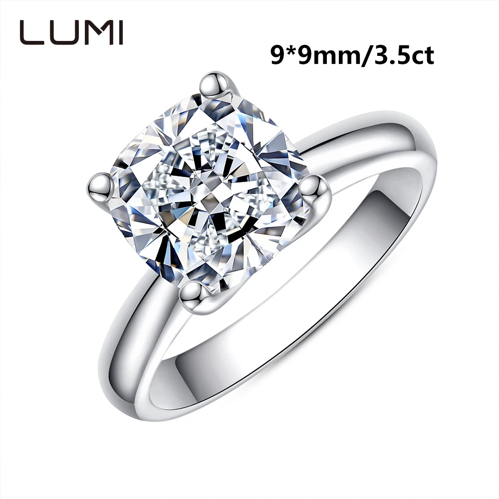 

LUMI 9 мм 3,5 карата Муассанит 4 когтя S925 Серебряное кольцо Роскошные женские ювелирные изделия Подарок на день рождения