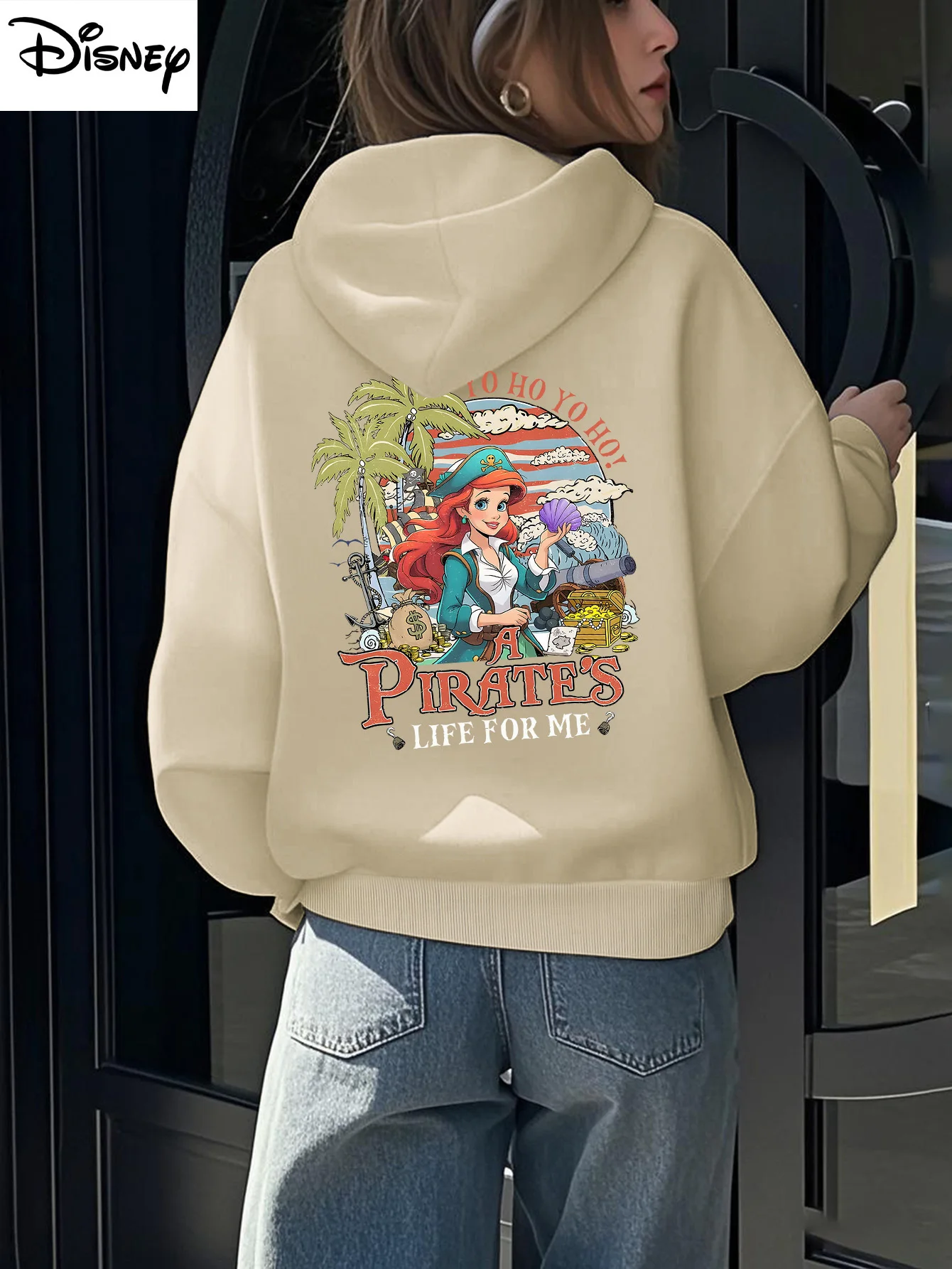 سترة نسائية من Ariel A Pirate'S Life for Me باللون الوردي مرخصة رسميًا سترة بقلنسوة رسومات استوائية مثالية للنساء #1