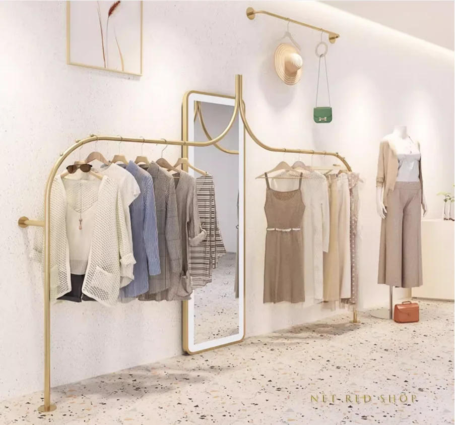 Clothing display rack, women's clothing store decoration dedicated shelf, wall hanging hanger display rack design pole