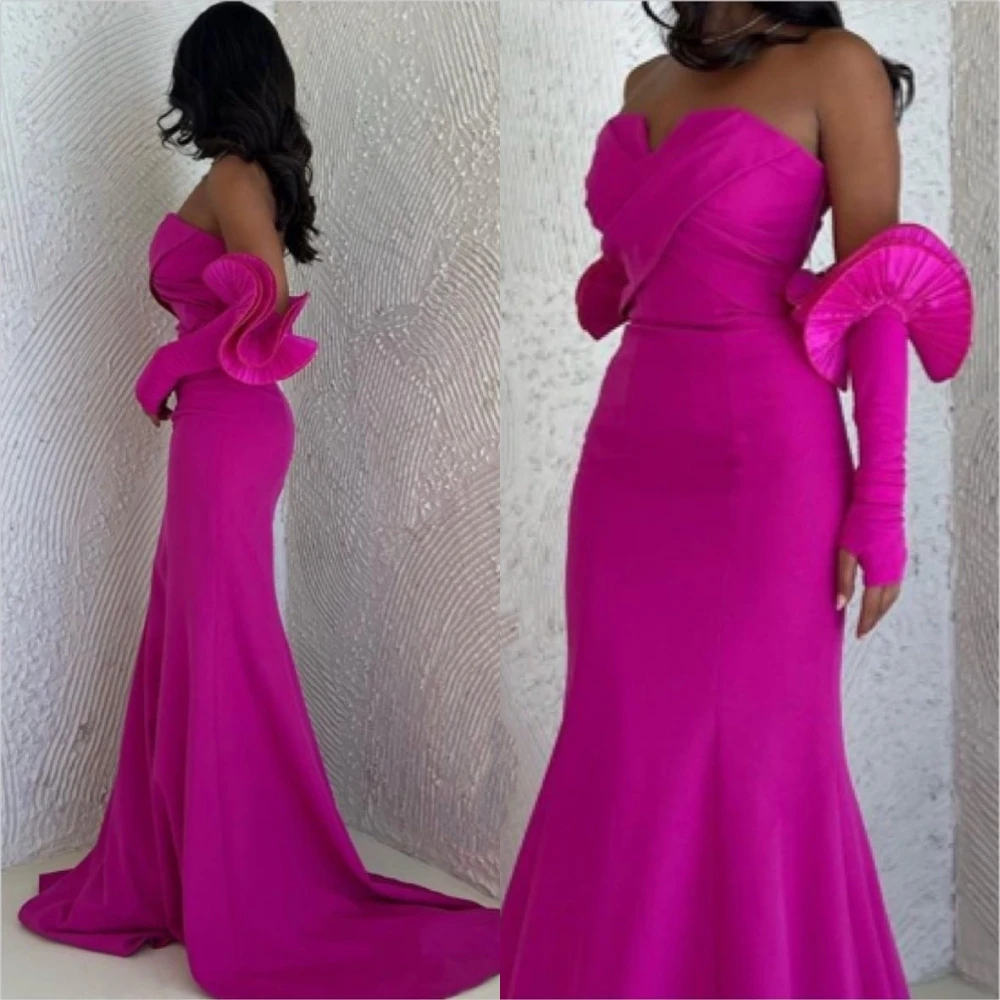 

Evening Sexy Casual Jersey Draped Pleat Ruched Engagement Mermaid Strapless Bespoke Occasion Gown Long Dresses