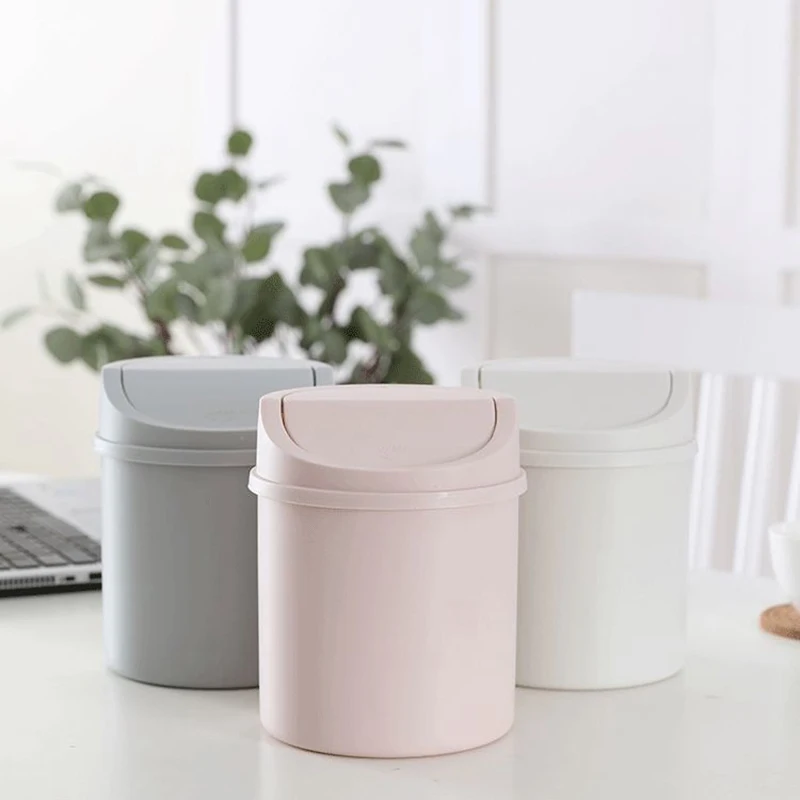 Mini Desktop Bin Small Trash Can Tube With Cover Bedroom Trash Can Garbage Can Clean Workspace Storage Box Home Desk