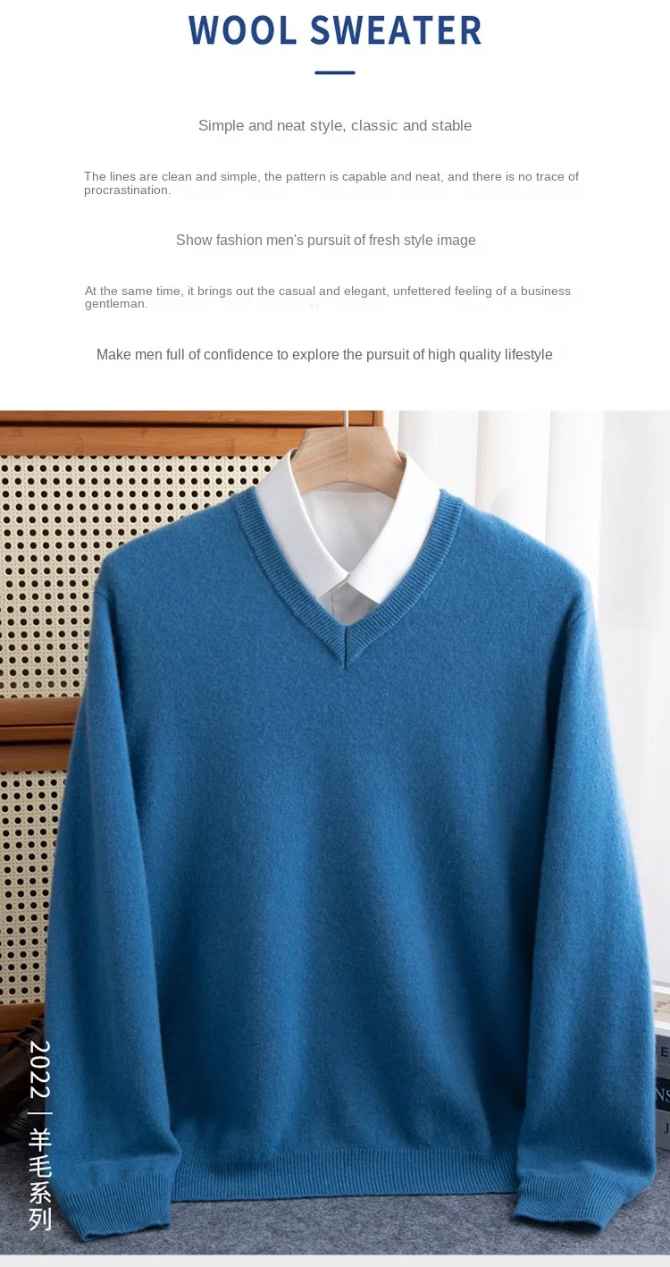 100% reiner Merinowollpullover für Herren, V-Ausschnitt, Strickpullover, große Größen, Kaschmir, Herbst/Winter, neuer Langarmpullover, hochwertige Oberteile – Detail 6