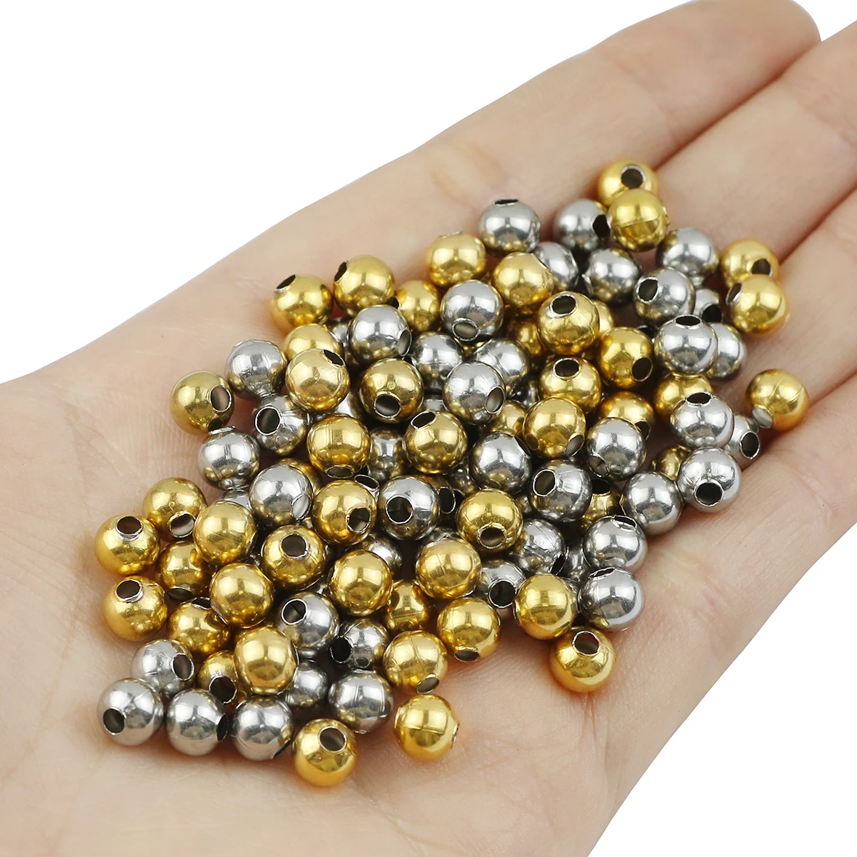 3-8mm 30-100pcs Gold Color Stainless steel Beads Round hollow Loose Beads for Jewelry Making DIY Bracelet Necklace Accessories