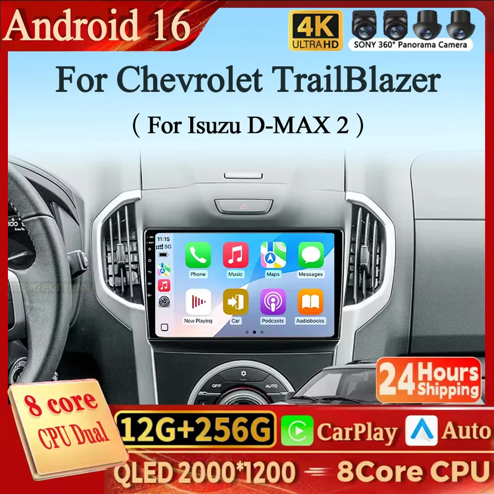 Android 16 Carplay Android Auto para Chevrolet TrailBlazer 2 2012 - 2016 para Isuzu D-MAX 2 2012 - 2018 Rádio Multimídia Automotivo com Vídeo