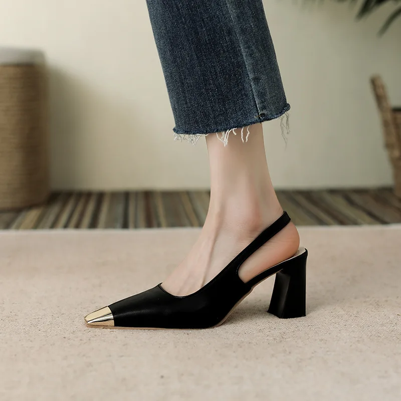 Nowe damskie czółenka Square Toe Slip on High Heels Sandal Black Sexy Heels Slingbacks Office Lady Shoes Wedding Summer