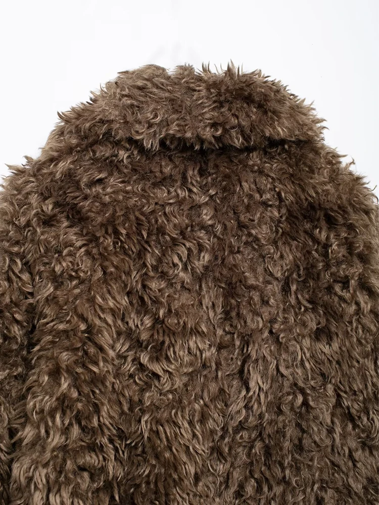 Mueyaruho Winter Autumn 2024 Women Fur Teddy Jacket Solid Brown Long Sleeve Tops Outwear Coat Female