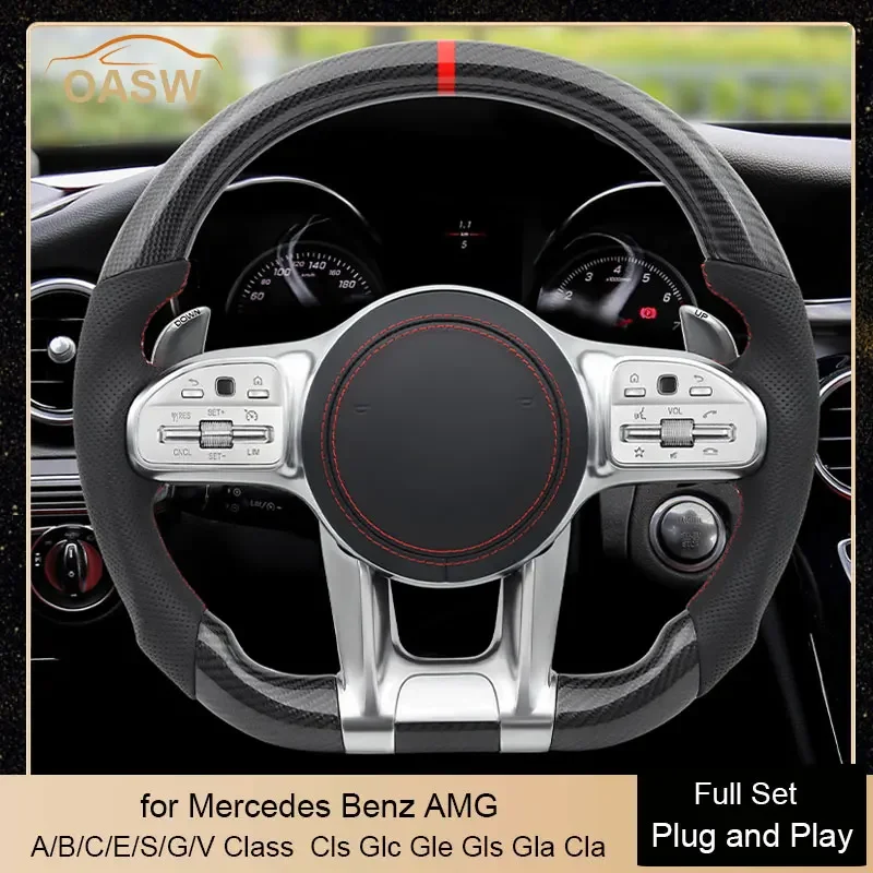 

Red Line Carbon Car Steering Wheel for Mercedes Benz AMG A B C E S G V Class Cls Glc Gle C63 W177 W204 W205 W206 W212 W213 W222