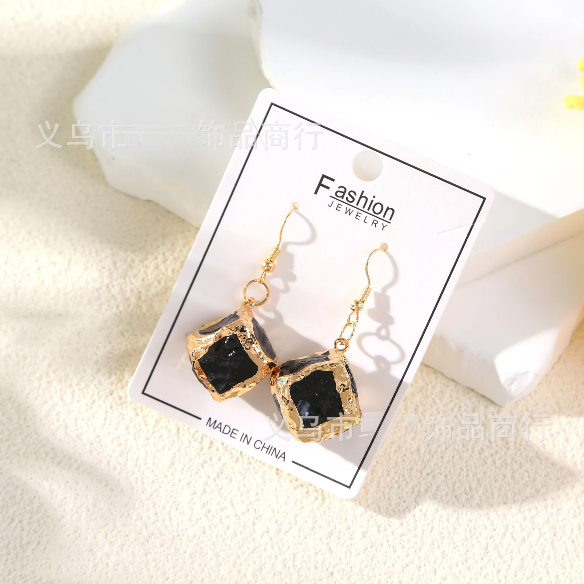 Boho Golden Edged Cube Frame Colorful Glass Crystal Earrings Women Fashion Jewelry Street Style