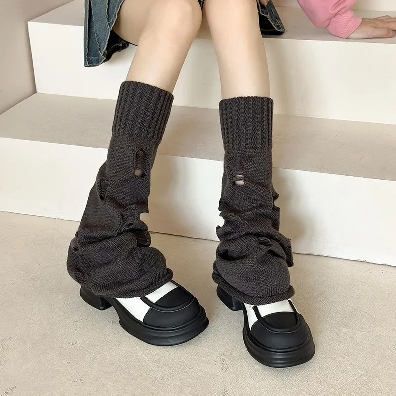 Ins Hole Trumpet Leg Cover Female Y2k Personality Beggar Wide Leg Pile Socks Jk Spice Girl Knitted Calf Socks Leg Socks.