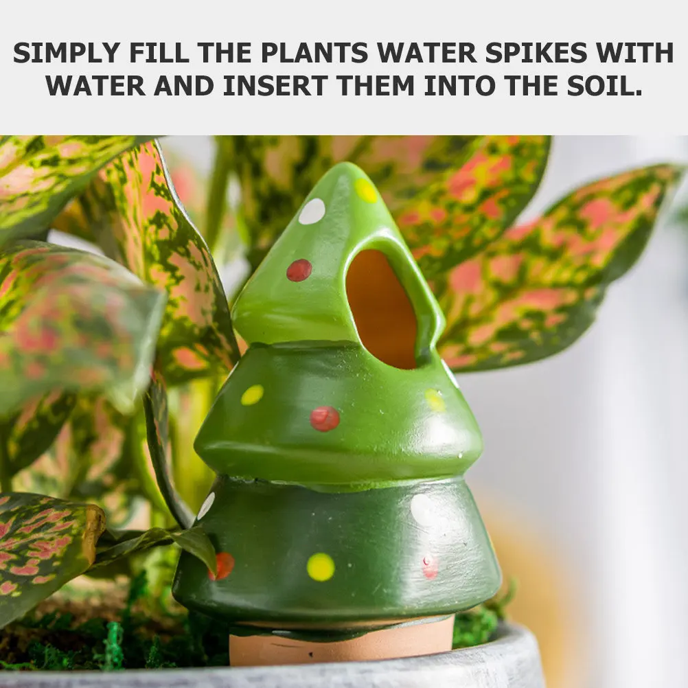 4Pcs Plant Spikes Automatic Self System Terracotta Clay Spikes for Indoor Plants Christmas Tree Shape Garden