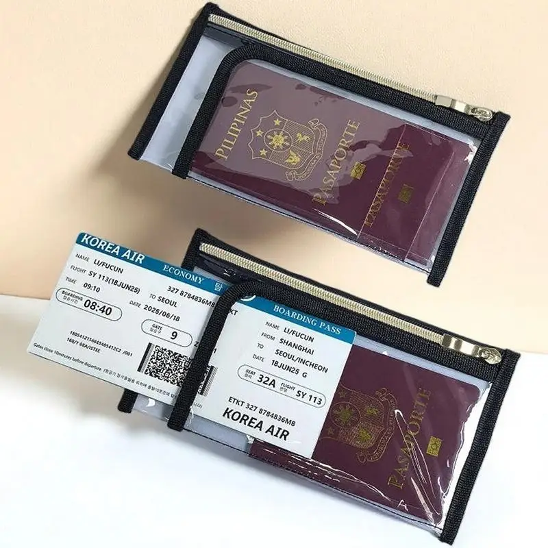Transparente Reisepass- und Bordkartenhülle, Dicke PVC-Schutzhülle, Durchsichtige Reißverschluss-Aufbewahrungstasche in Fünf Farbvarianten – Detail 4