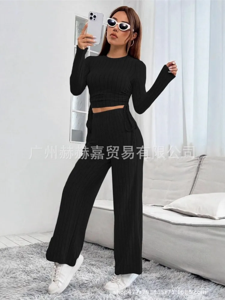 Otoño de punto de manga larga traje sudadera pantalones sueltos conjunto de dos piezas primavera otoño moda Casual mujer conjunto de 2 piezas