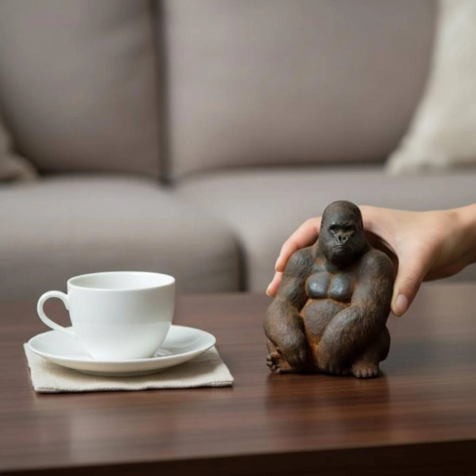 Seated Gorilla Statue Handmade Gorilla Figurine Home Decor Tabletop Creature Shape