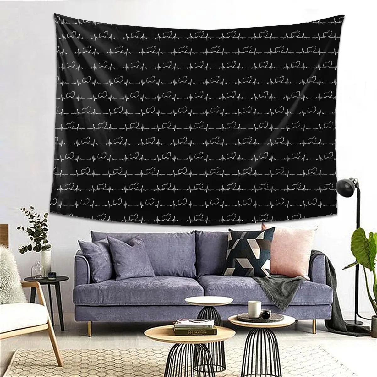 

Minimalist Heartbeat Shetland Sheepdog Tapestry Art Aesthetic Tapestries for Living Room Bedroom Home Wall Cloth Wall Hanging