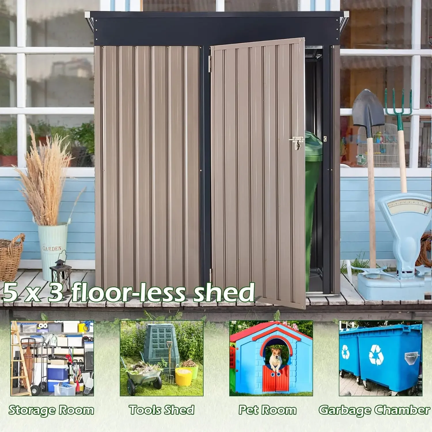 Outdoor Storage Shed 5 x 3 FT Metal Garden Shed Steel Anti-Corrosion Storage House with Single Lockable Door Cabanons De Jardin