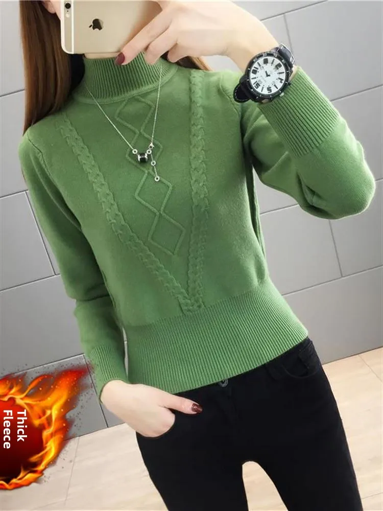 

Женский облегающий вязаный свитер с высоким воротником в корейском стиле, модный, маленького размера