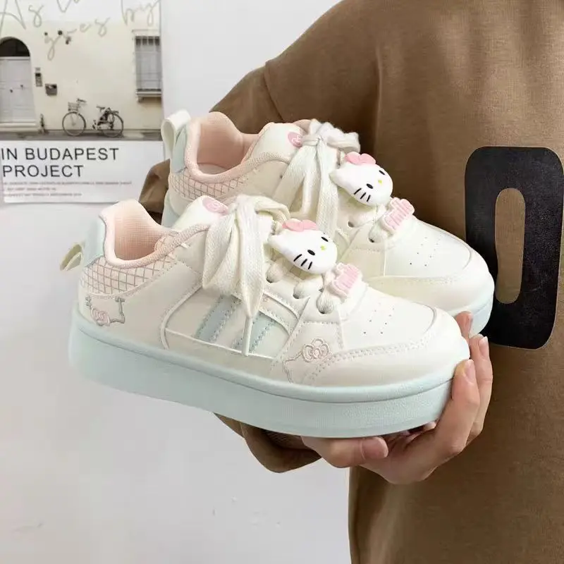 

Kids'Casual Shoes Sneakers PU Leather Cartoon Cat Student Spring Shoes For Girls Thick Bottom Anti-slip Beige Shoes Size 30-38