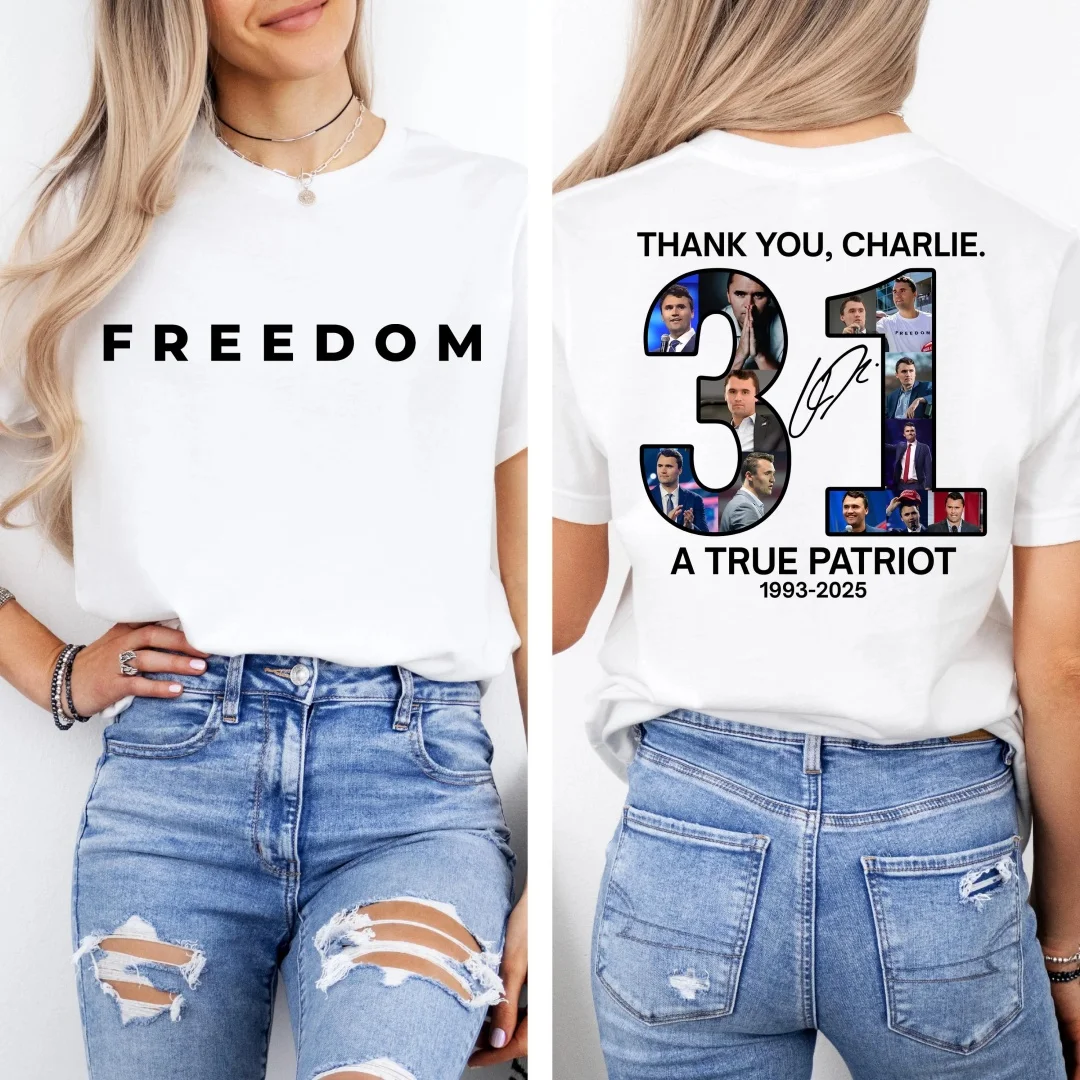 

Свобода Чарли Кирк 31, рубашка «Спасибо Чарли», рубашка «Справедливость Чарли Кирк», свобода, отдых протеста в мире», республиканский подарок