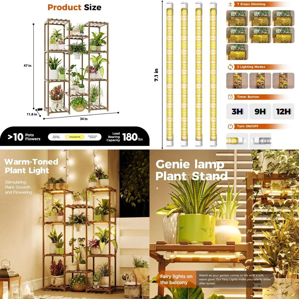 

Multi-Tier Plant Stand with Grow Light for Indoor Gardening, Perfect for Boho Living Room and Patio Décor