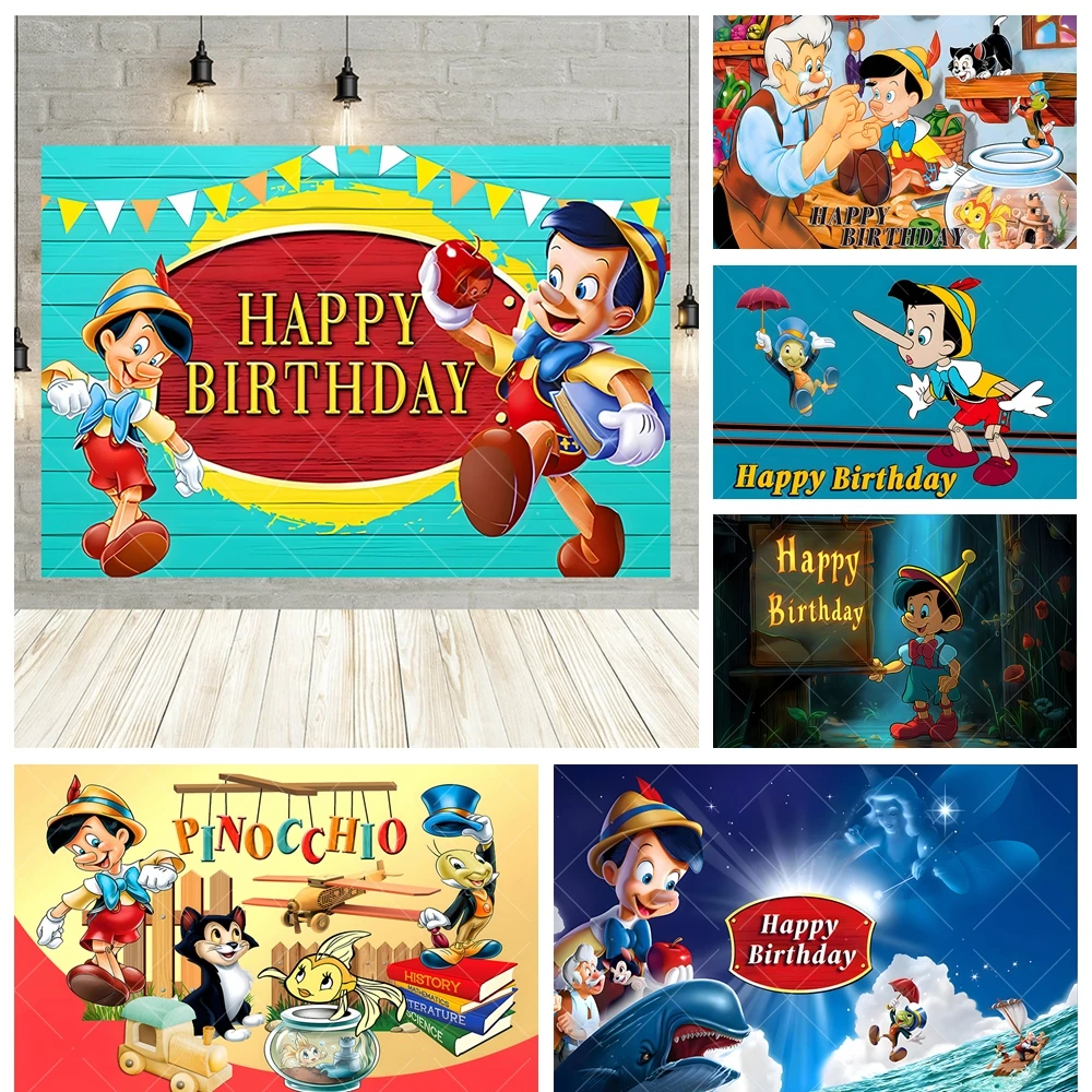 Disney Pinocchio Long Nose Boy Cartoon Kid Birthday Party Banner Backdrop Custom Room Photography Poster Decor Studio Background