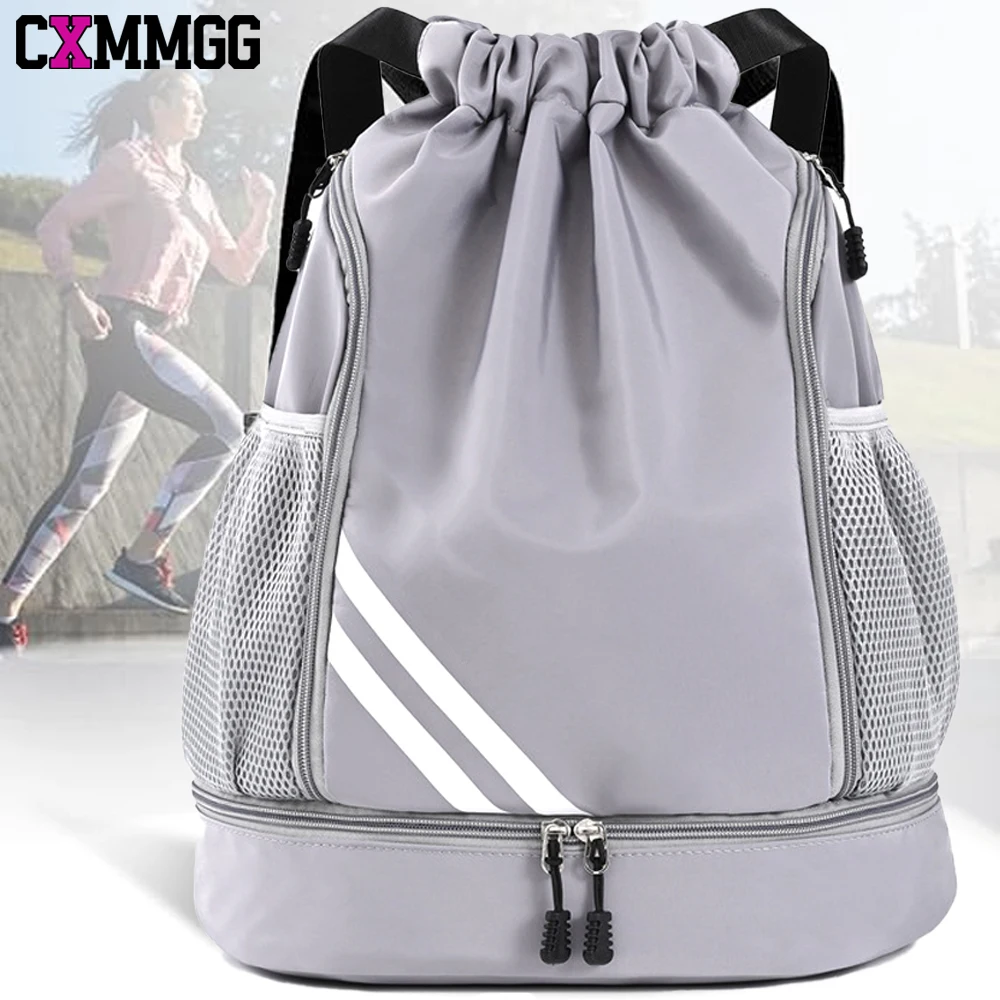 

Sports Drawstring Backpack with Waterproof Shoe Compartment, Lightweight Fitness Bag for Men & Women, Travel Gym Backpack
