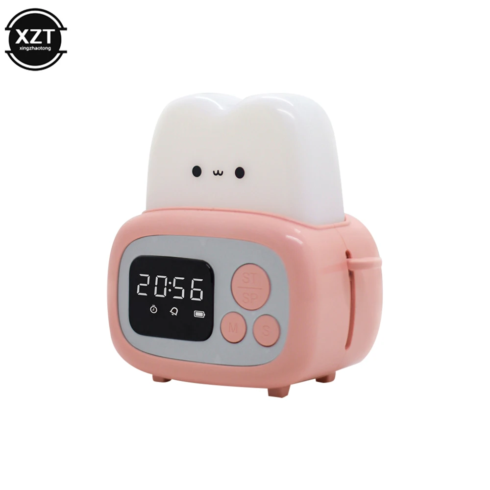 Cute Bread Maker Alarm Clock Sleeping Timing Digital USB Rechargeable Lamp Bedside Table Desk Alarm Clock LED Clock Holiday Gift