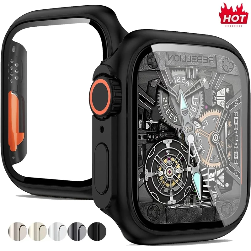 Screen Protector Cover for Apple Watch 46mm 44mm 45mm 41mm 40mm Hard PC Front Rear Bumper Case iwatch 10 9 8 7 6 Change To Ultra
