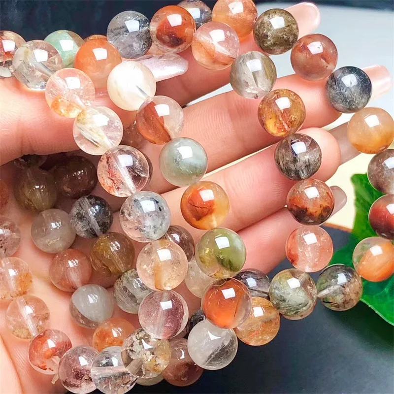 Natural Colored Rabbit Hair Quartz Bracelet Handmade Crystal Jewelry Stretch Bangle Children Birthday Gift 1pcs 9/10MM