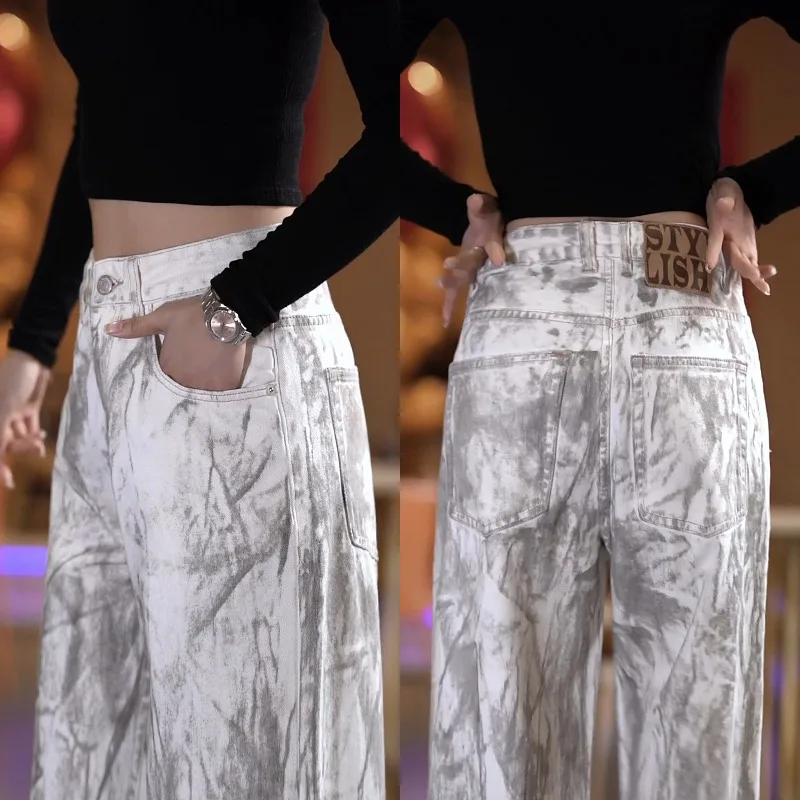 

Джинсы прямого кроя в американском стиле, мужские весенние универсальные повседневные брюки грязно-белого цвета, модные свободные повседневные брюки